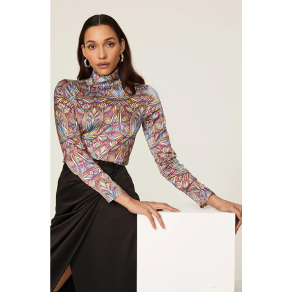 Sfizio Nouveau Top Turtleneck Top Paisley Print Long Sleeves XS - Picture 1 of 11